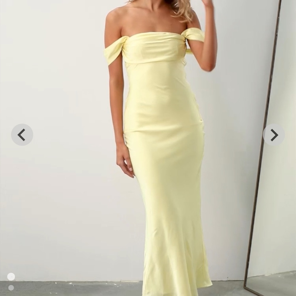 Beginning Boutique Ella Light Yellow Off Shoulder Formal Maxi Dress NEW